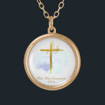 *~ Gold Cross AP35 Communion Christian Blue Gold P Gold Plated Necklace<br><div class="desc">(( search id AP35 for similar designs and AP40)) SIMPLE MINIMAL Design. BLUE watercolor and GOLD BOTANICAL leaves on cross / crucifix/ ROUND SHAPE The background is WHITE with a light watercolor stain of BLUE. The text font is elegant , fancy and sophisticated calligraphy script. The design is very SIMPLE...</div>