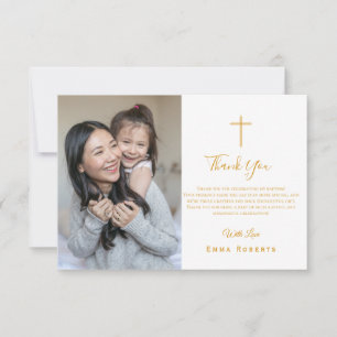 Gold Cross Baptism Thank You Photo Card
