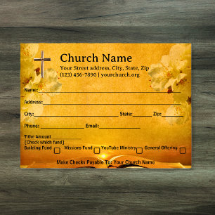 Gold Cross Bible Church floral Tithe Offering Envelope