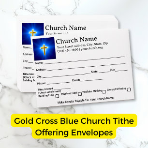 Gold Cross Blue Church Tithe Offering Envelope