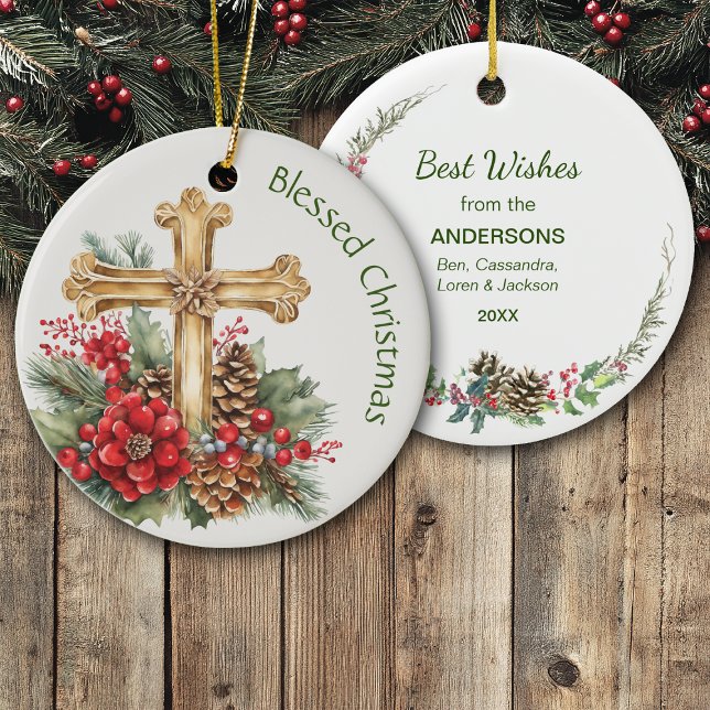 Gold Cross Bouquet Blessed Christmas Ceramic Ornament (Creator Uploaded)