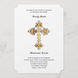 Gold Cross Catholic Wedding Invitation