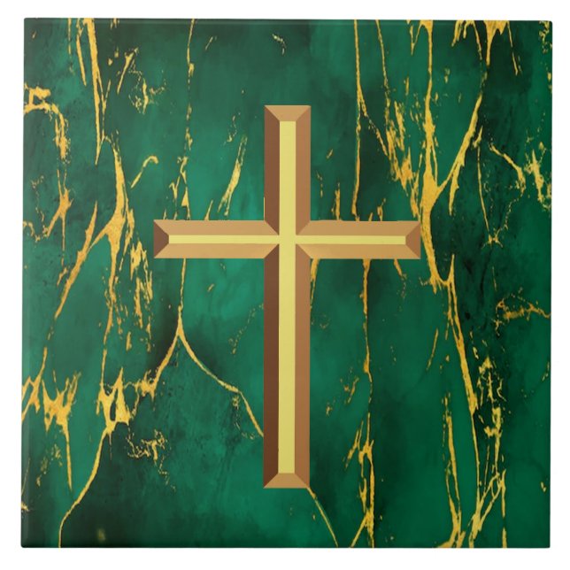 Gold Cross Ceramic Tile (Front)