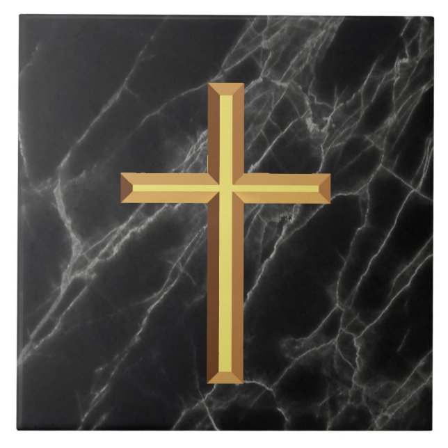 Gold Cross Ceramic Tile (Front)