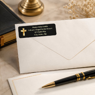 Gold Cross Classy Church Pastor Return Address Label
