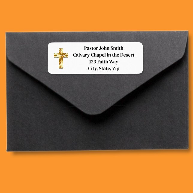 Gold Cross Classy Church Pastor Return Address Label (Creator Uploaded)