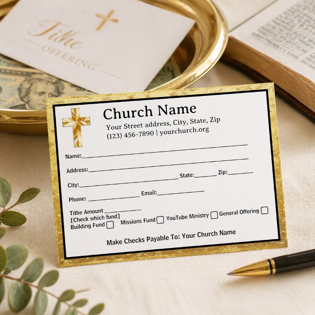 Gold Cross Classy Church Tithe Offering Collection Envelope (Creator Uploaded)
