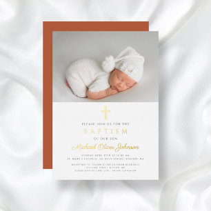 Gold Cross Dusty Terracotta Photo Baptism