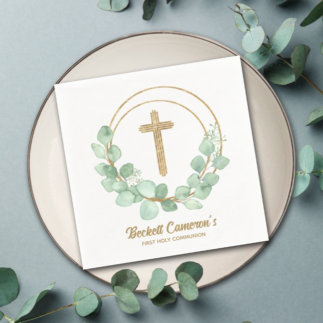 Gold Cross Eucalyptus Communion Napkin (Creator Uploaded)