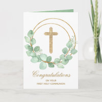 Gold Cross Eucalyptus First Communion