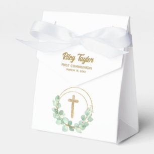 Gold Cross Eucalyptus First Communion Favour Box