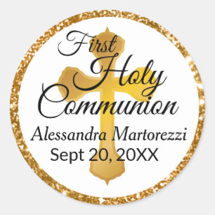 Gold Cross First Holy Communion Sticker