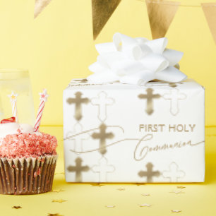 Gold Cross First Holy Communion  Wrapping Paper