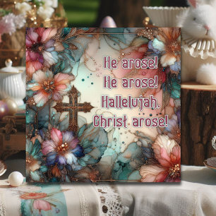 Gold Cross Floral Watercolor Hymn Christian Easter Holiday Card