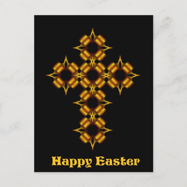 Gold Cross Fractal Happy Easter Holiday Postcard (Front)