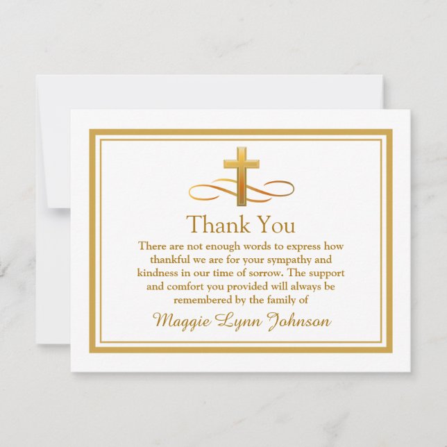 Gold Cross Funeral Note Card Flat Bereavement Note (Front)