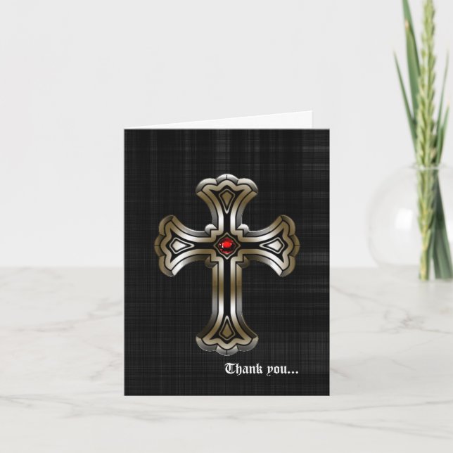 Gold Cross Gothic Wedding Thank You Card (Front)