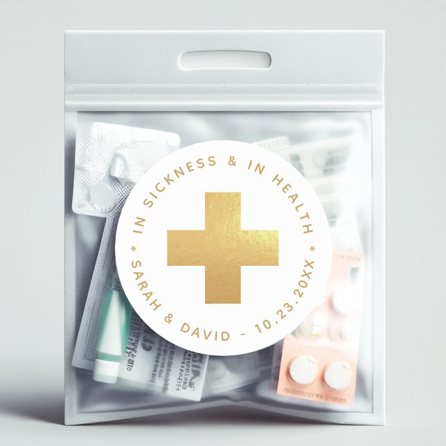 Gold Cross Hangover Kit In Sickness and in Health  Classic Round Sticker (Creator Uploaded)
