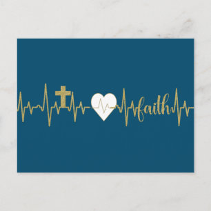 Gold Cross, Heart, Faith Heartbeat-Christian Postcard