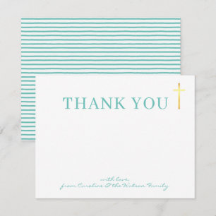 GOLD CROSS modern holy baptism cute mint thank you Invitation