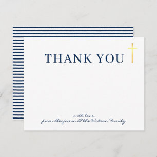 GOLD CROSS modern holy baptism navy blue thank you Invitation