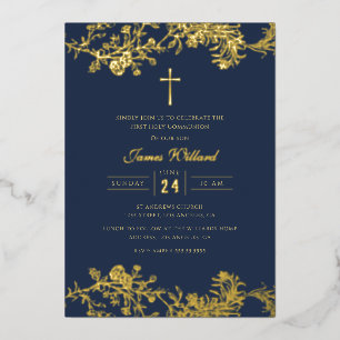 Gold Cross Navy Boys First Communion