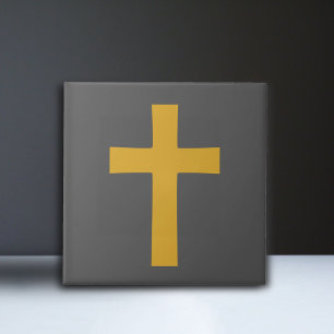 Gold Cross on Black Ceramic Tile