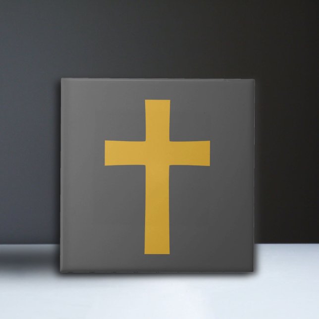 Gold Cross on Black Ceramic Tile (Gold Cross on Black Ceramic Tile)
