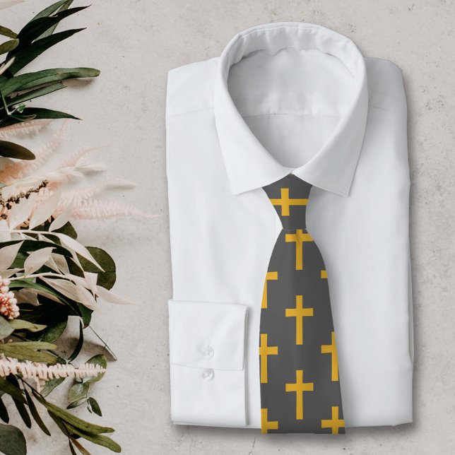 Gold Cross on Black Neck Tie (Gold Cross on Black Neck Tie)