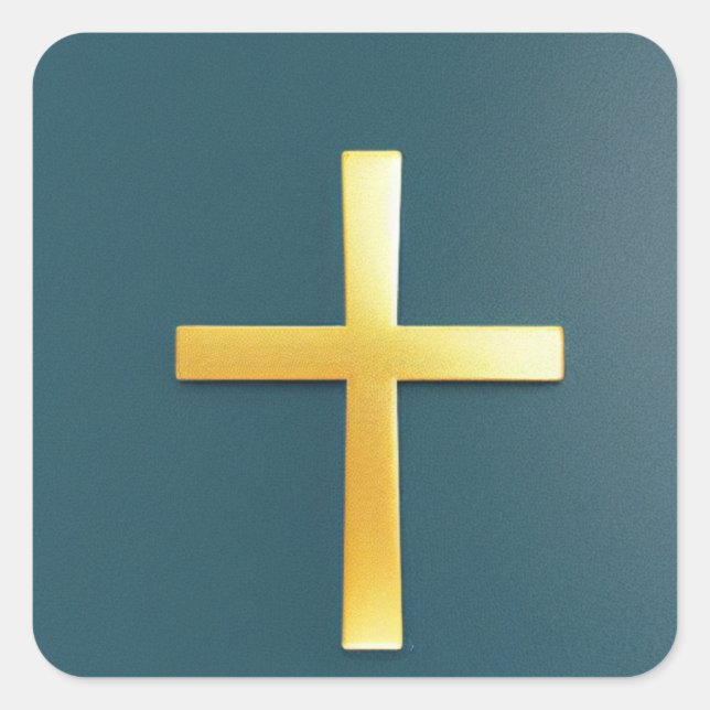 Gold Cross on Blue Background Sticker (Front)