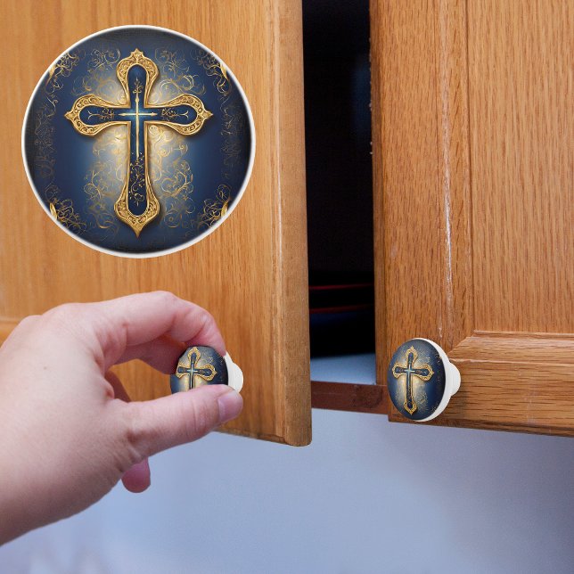 Gold Cross On Blue Ceramic Knob (Creator Uploaded)