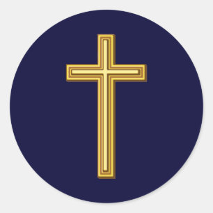 Gold Cross on Blue Classic Round Sticker