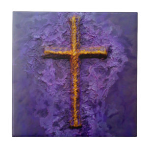 Gold cross on purple tile