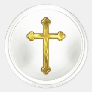 Gold Cross on White Envelope Seal Sticker