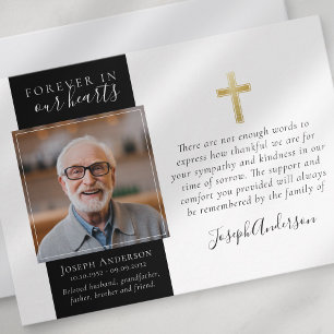 Gold Cross Photo Sympathy Funeral Thank You Card