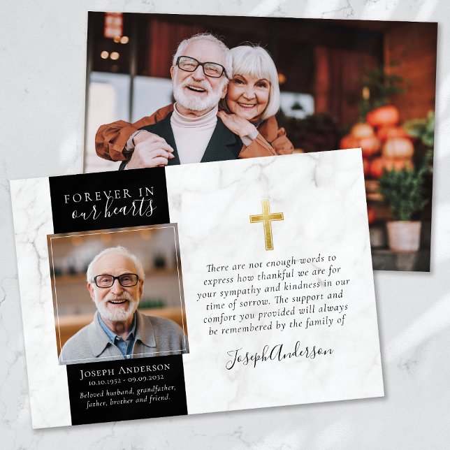 Gold Cross Photo Sympathy Funeral Thank You Card (Creator Uploaded)