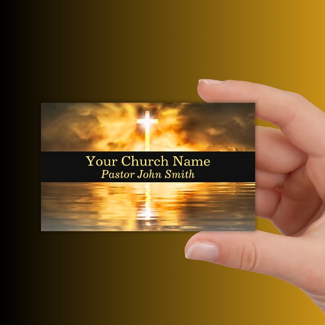 Gold Cross Reflection Church Pastor Black Business Card (Gold Cross Reflection Church Pastor Black Business Card)