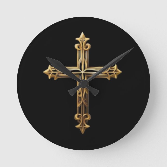 Gold Cross Round Clock (Front)