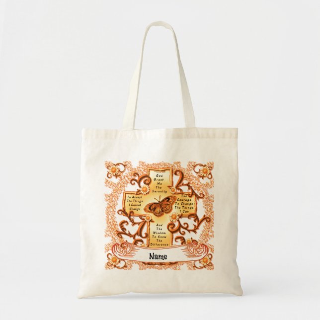Gold Cross Serenity prayer Tote Bag (Front)