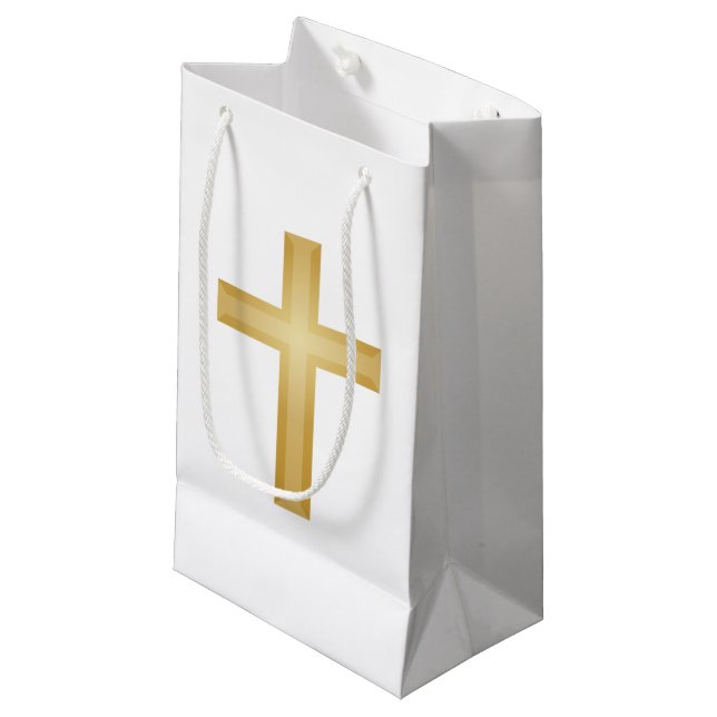 Gold Cross Small Gift Bag (Front Angled)