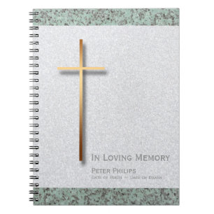 Gold Cross Stone 1 Funeral Memorial Guest Book