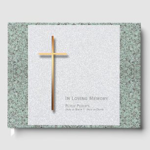 Gold Cross Stone 1 personalised Funeral Memorial B Guest Book