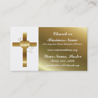Gold Cross w Doves Church Minister Business Card