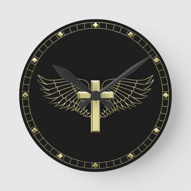 Gold Cross Wing Round Clock (Front)