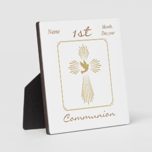 “Gold Cross with Dove” First Communion Plaque