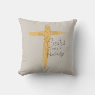 Gold Cross with Jesus Created With A Purpose   Cushion