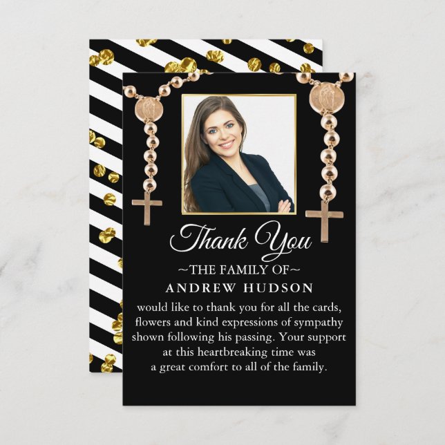 Gold Crosses Frame Funeral Photo Thank You Card (Front/Back)