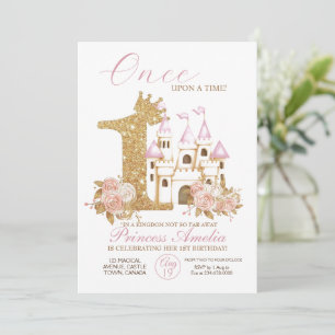 Gold Crown Castle Princess 1st Birthday Invi Invitation