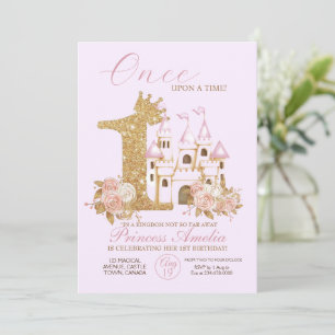  Gold Crown Castle Princess 1st Birthday  Invi Invitation