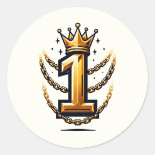 Gold Crown Chain Drip 1 #1 1st Birthday Party Classic Round Sticker